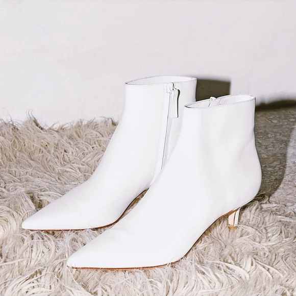 NWOT Reformation Charlotte Minimilist White Leather Booties - Picture 2 of 11
